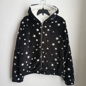 Self Esteem Kids Star Print Black Jacket Reversible Zip-up Girls Size L / 14